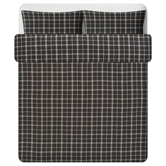 IKEA STRUTBRAKEN King Duvet Cover and Pillowcase(s) Cotton Gray Check - Picture 5 of 8